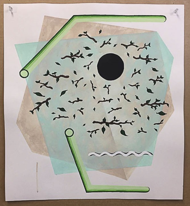 An abstract painting of twigs