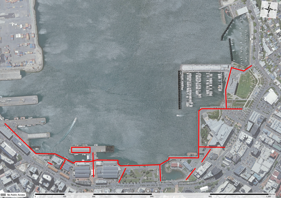 Map of where lighting will be installed along waterfront.