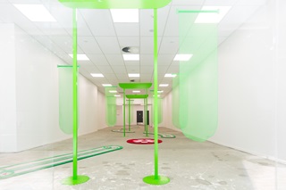 Artwork inside an empty retail space.