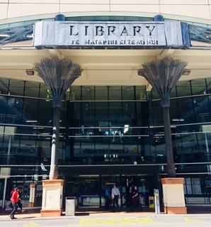 Front of Te Matapihi Central Library.