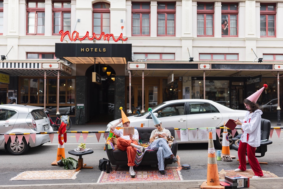 Clowns perform in space during PARKing Day in 2024