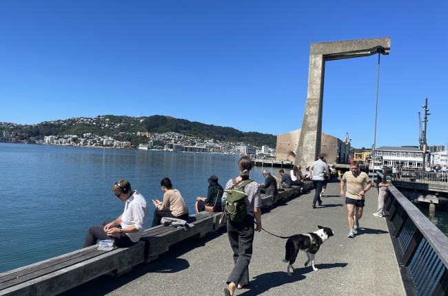 Lunchtime activity on the waterfront.
