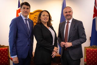 Left to right: Australian High Commissioner to NZ Daniel Sloper PSM, Mayor Tory Whanau, and ACT Chief Minister Andrew Barr.