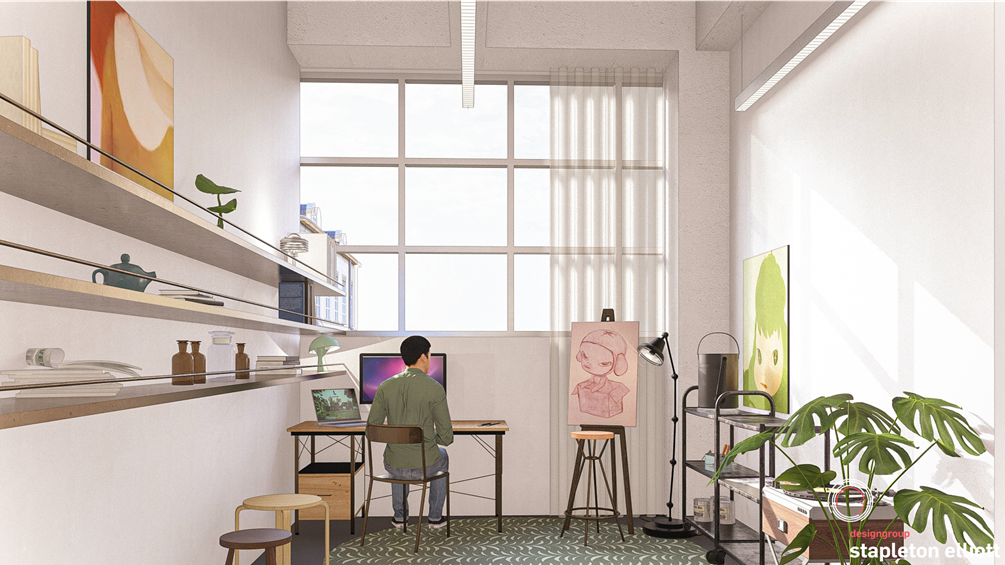 Artist impression of artist studio in new Toi Pōneke site.