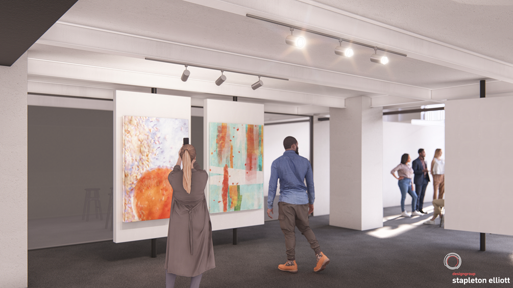 Artist impression of gallery space in new Toi Pōneke site.