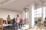 Artist impression of shared office space in new Toi Pōneke site.
