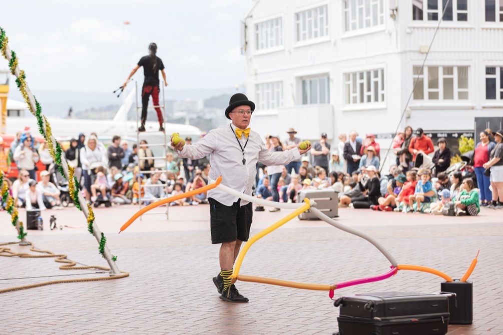 A circus performer at an outdoor event.