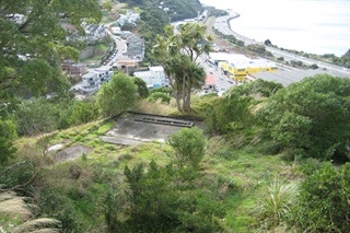 View of old concrete artillery shelter at Fort Buckley.