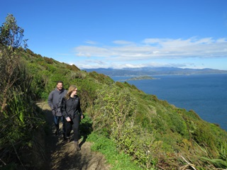 Two people enjoying the track on Te Ara Paparārangi walkway.