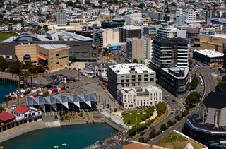 Birdseye view of Wharewaka and Te Papa area on waterfront