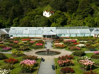 The Begonia House and rose garden viewed from an aerial perspective.