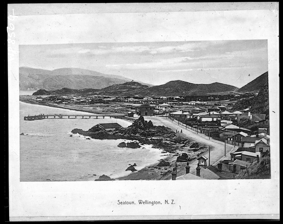 Aerial view of Seatoun area and wharf circa 1910