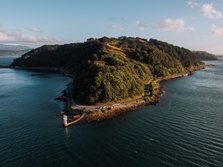 Drone view of Mātai Moana Reserve.