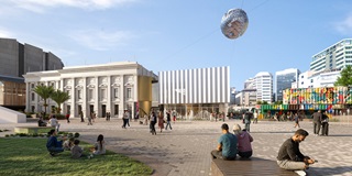Digital picture of Te Ngākau Civic Precinct development from City Gallery.