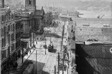 View of Wellington Town Hall, looking down Victoria Street towards the harbour. 